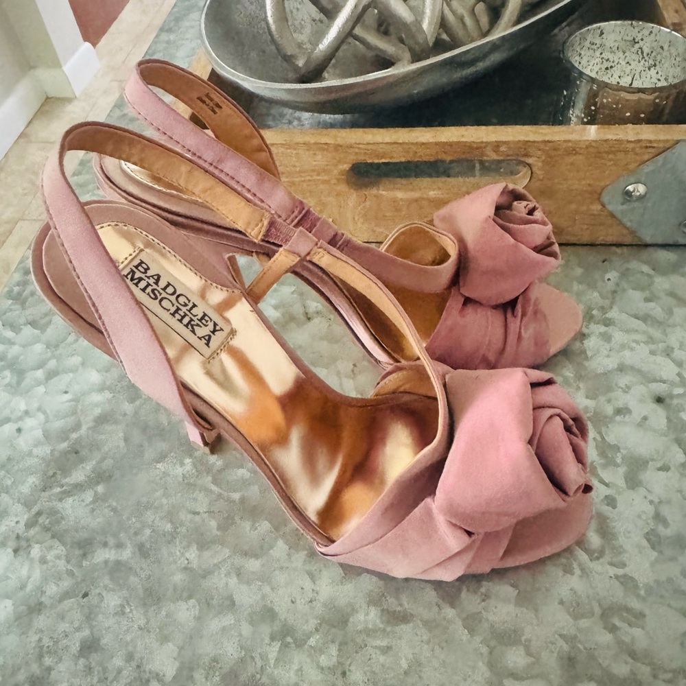 Badgley Mischka Pink Satin Heels with Ankle Strap